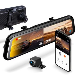 12” IPS Touch Screen | 4K + 1080p | Wi-Fi | GPS | BSD | Loop Recording | Backup Camera | Parking Mode | Collision Detection | Supports up to 256GB Max