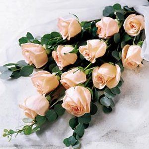 One dozen gorgeous roses gift-wrapped with fresh foliage and ready for the recipient to arrange in his or her own vase. When ordering