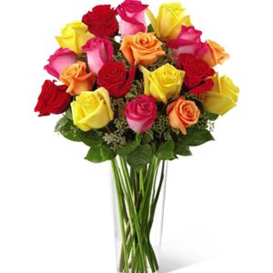 Get someone's attention with this vibrant display of eighteen premium roses