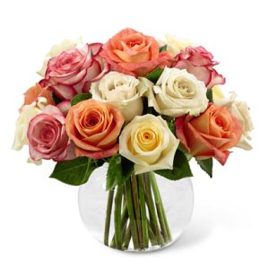 An extra special bouquet of more than one dozen velvety roses in assorted cream