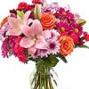 lavender and orange hues. This cheery design includes lilies