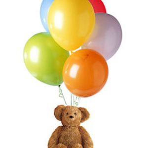 Cheer someone up with a huggable plush teddy bear and bright mixed balloons