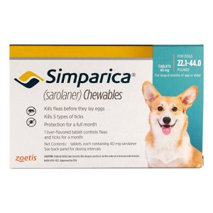 Simparica Oral Flea & Tick Preventive For Dogs 22.1-44 Lbs (Blue) 3 Doses