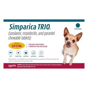 Simparica Trio For Dogs 2.8-5.5 Lbs (Gold) 12 Chews