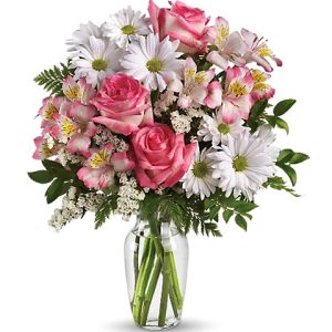 This year-round favorite features pretty pink roses