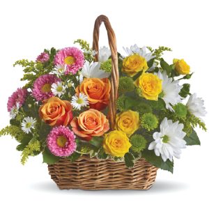 This colorful bouquet features roses