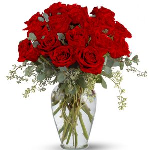 A stunning arrangement of deep red roses to express your love