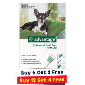 Advantage Small Dogs/ Pups 1-10lbs (Green) 12 Doses + 4 Free