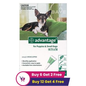 Advantage Small Dogs/ Pups 1-10lbs (Green) 12 Doses + 4 Free