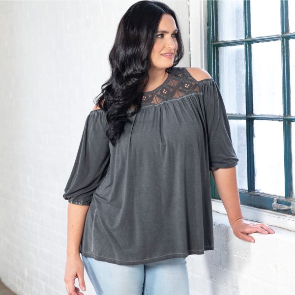 Cold Shoulder Juliet Sleeve Top - Black - S/M