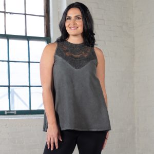 Lace Front Sleeveless Top - Black - S/M