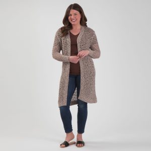 Open Weave Long Cardigan - Beige - S/M