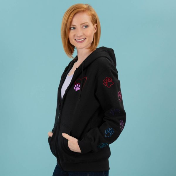 Walking Paws Zip Hoodie - Black - S