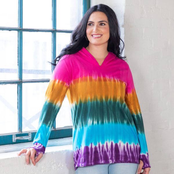 Rainbow Tie-Dye Hooded Tunic - Rainbow - S