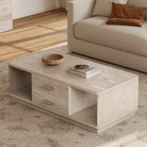 it boasts a durable tabletop with a stylish travertine textured appearance. Keep your space organized with the drawer storage.tabletop material:Engineered Wood