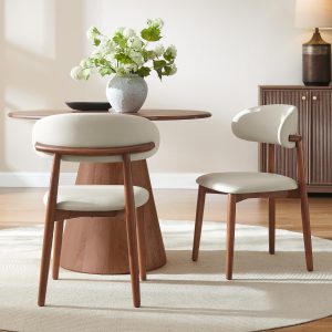 featuring a curved back and solid cast wood legs