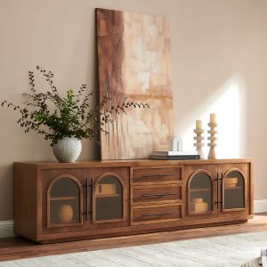 while 2 cabinets and 3 drawers offer ample storage for essentials.color:Brown