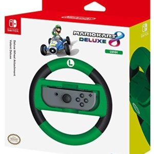 <h2>Hori Mario Kart 8 Deluxe - Luigi Racing Wheel - Controller forNintendo Switch</h2><p>Officially Licensed by Nintendo. Blaze through Mario Kart 8 deluxe's exciting courses with this full-sized Premium racing wheel attachment. Simply pop your Nintendo Switch Joy-Con Controller (sold separately) into the racing wheel attachment and enjoy more realistic control and better grip. A larger sized wheel for better control
