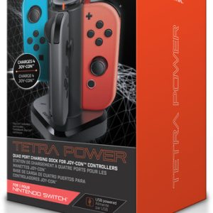 <h2>Overview</h2><p>Unique cross formation charger that allows up to 4 Joy-Con controllers to charge simultaneously. Designed specifically to match the aesthetics of the Nintendo Switch console while also featuring a built-in cable management/length adjustment system to keep cords organized.</p><h3>Features</h3><ul><li>Conveniently attaches to the Nintendo Switch™ dock for easy use.</li><li>Designed to match the aesthetics of the Nintendo Switch™ console.</li><li>Built-in cable management system for customized cable length and storage.</li><li>LED charge status indicators.</li></ul><h3>Includes</h3><ul><li>Tetra Power and user guide.</li></ul>