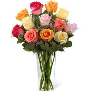 Send someone special this stunning design of one dozen premium roses in assorted pastel hues
