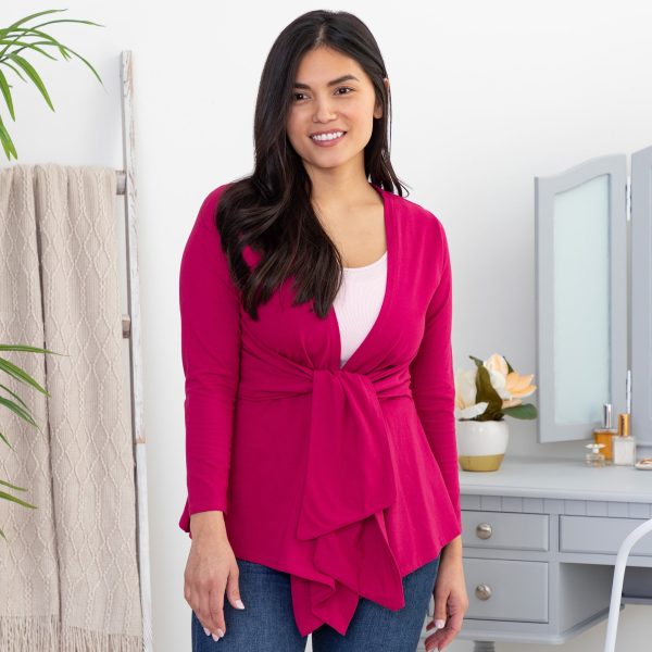 Bright Organic Drape Tie Cardigan - Berry - S