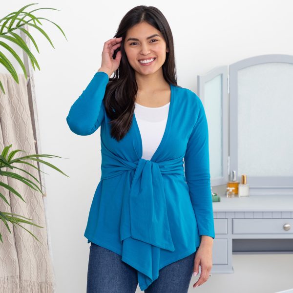 Bright Organic Drape Tie Cardigan - Blue - S