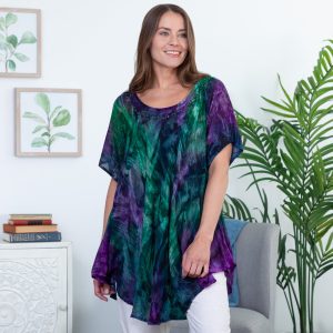 Women's Peacock Short Sleeve Tunic Top - One Size Fits Most