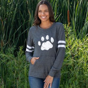 Paw Stripe Thermal Long Sleeve Top - Gray - S
