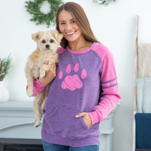 Paw Stripe Burnout Crewneck Sweatshirt - Magenta - S