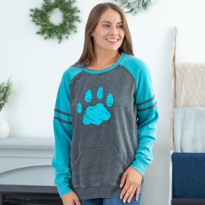 Paw Stripe Burnout Crewneck Sweatshirt - Teal - S