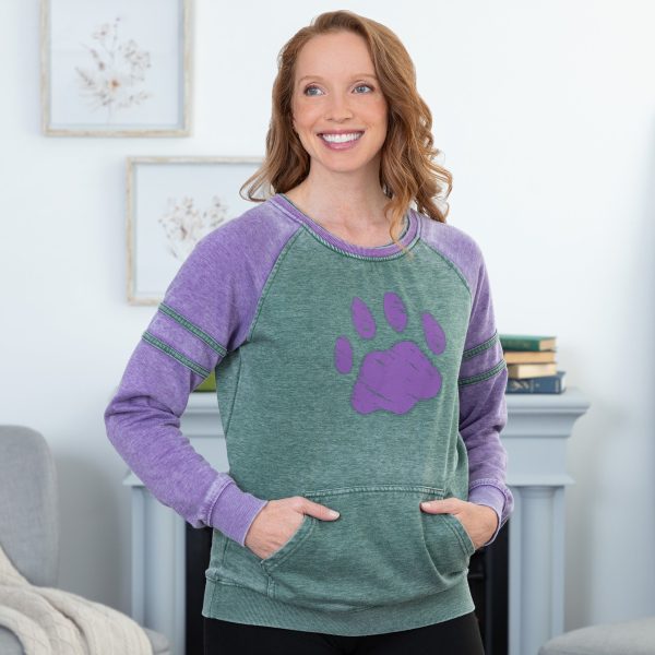 Paw Stripe Burnout Crewneck Sweatshirt - Dark Purple - S