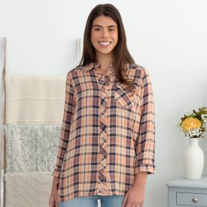 Floral Embroidery Plaid Button Up Shirt - S