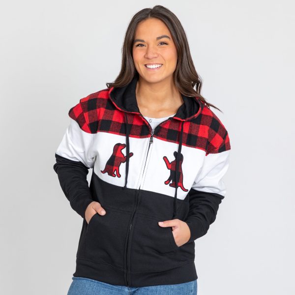 Paw Print Plaid Zip Hoodie - Red - Dog - S