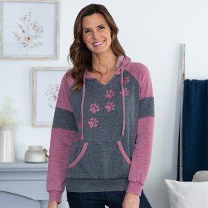 Women's Walking Paws Hooded Burnout Sweatshirt - Maroon - S