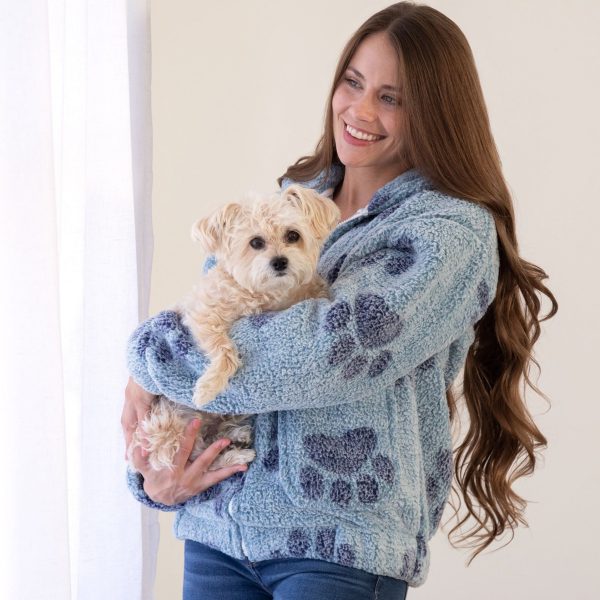 Cozy in Paws Plush Sherpa Fleece Hooded Jacket - Blue - S