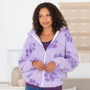 Cozy in Paws Plush Sherpa Fleece Hooded Jacket - Purple - S