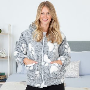 Cozy in Paws Plush Sherpa Fleece Hooded Jacket - Charcoal - S