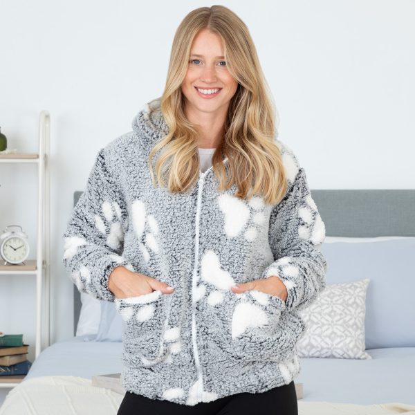 Cozy in Paws Plush Sherpa Fleece Hooded Jacket - Charcoal - S