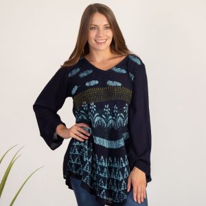 Women's Made to Move Casual Palazzo Pants & Top Set - Long Sleeve Top - Black & Blue - S/M