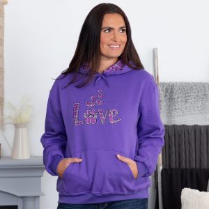 Plaid Love & Paw Hooded Sweatshirt - Purple - S