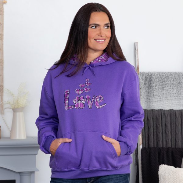 Plaid Love & Paw Hooded Sweatshirt - Purple - S