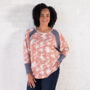 Tie-Dye Dolman Thermal Contrast Top - Pink - S