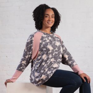 Tie-Dye Dolman Thermal Contrast Top - Charcoal - S