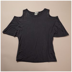 Cold Shoulder Rhinestone Top - Charcoal - S/M