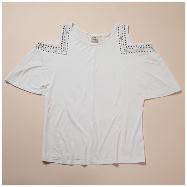 Cold Shoulder Rhinestone Top - White - S/M