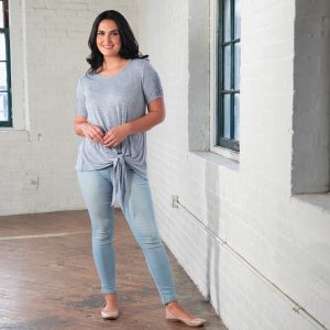 Tie Knot Lace Short Sleeve Shirt - Denim - S/M