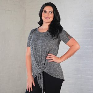 Tie Knot Lace Short Sleeve Shirt - Black - S/M