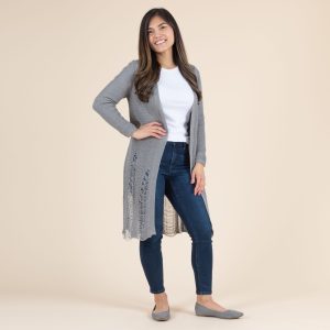 Distressed Long Cardigan - Gray - S/M