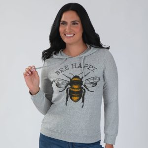 Adorable Print Terry Hoodie - Bee Happy - S