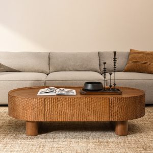 elongated silhouette and discreet drawer storage
